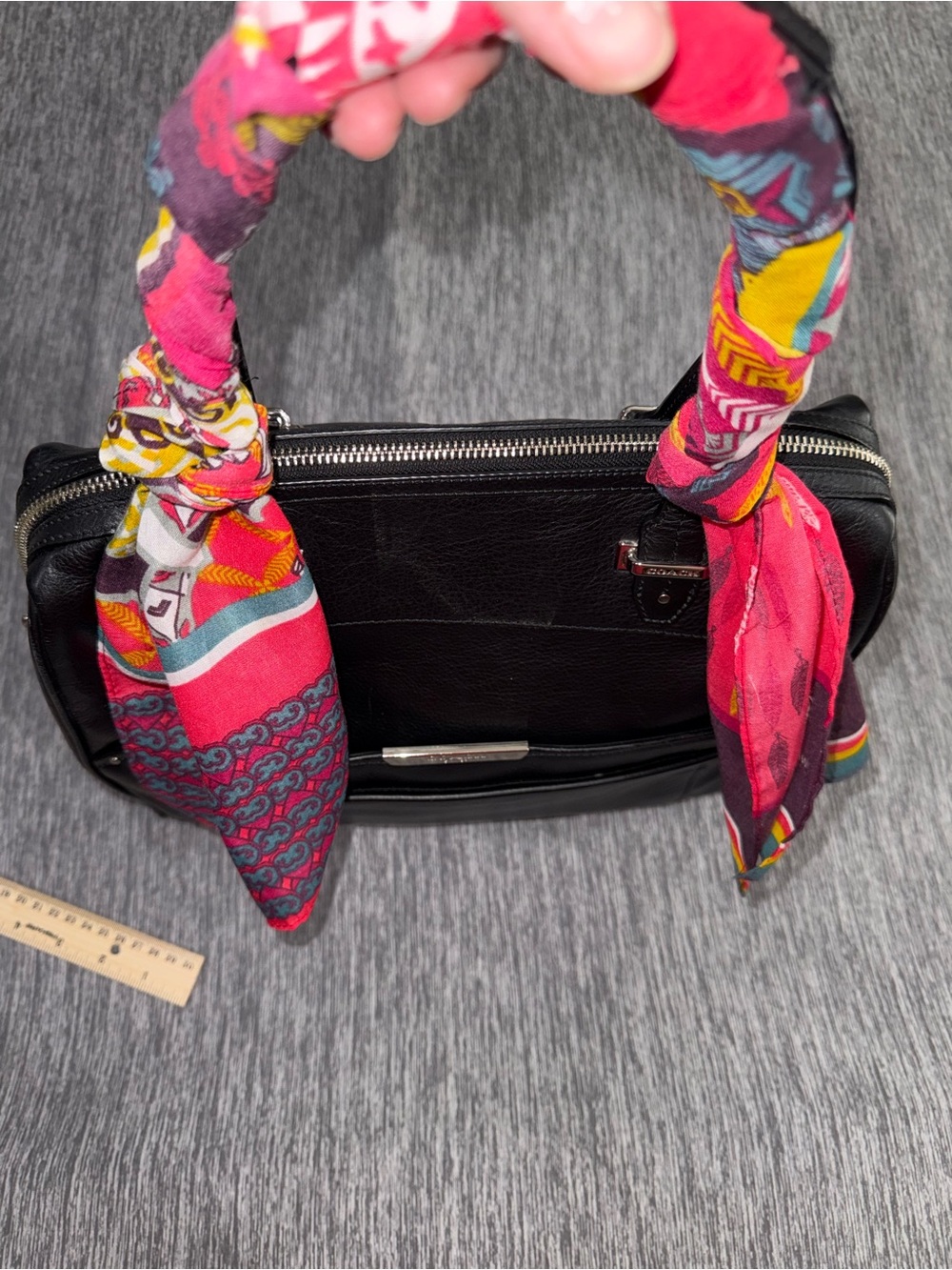 Coach Black Leather Taylor Satchel with Pink Scarf Accent - Picture 3 of 16